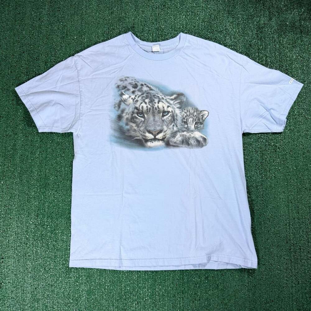 Vintage Alstyle Calgary Zoo Snow Leopard Graphic T-Shirt Light Blue Large